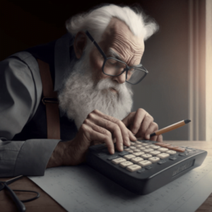 old man calculting his lucky 15 bets winnings